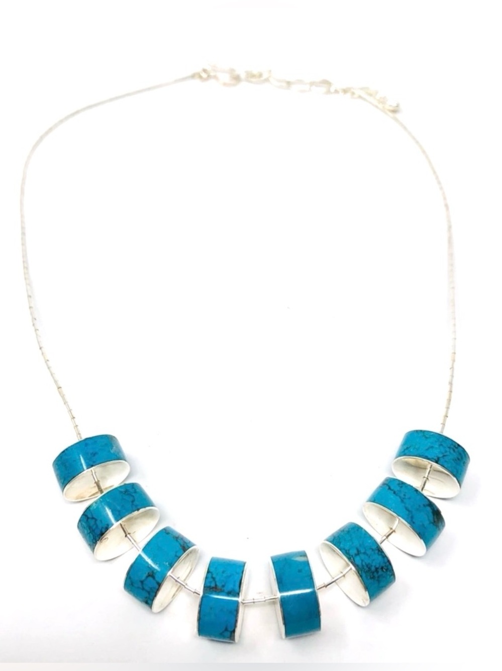 Sterling silver, inlaid turquoise necklace, 41.1g